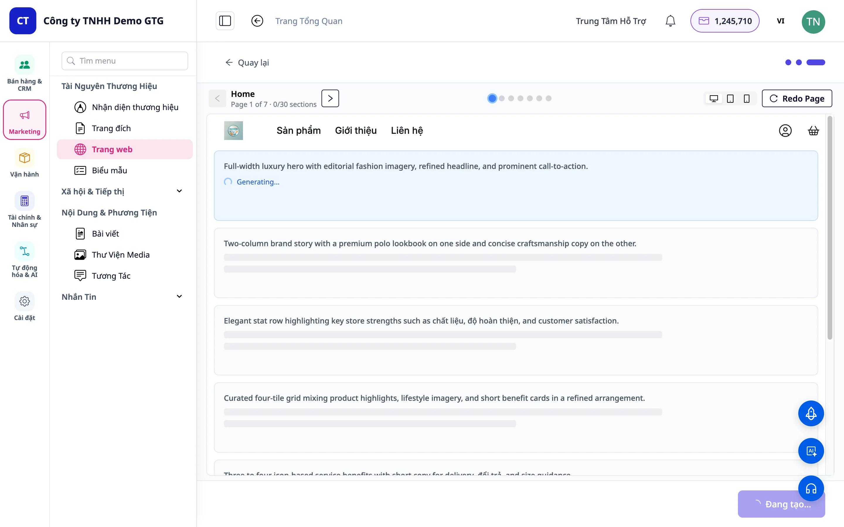 AI website creation progress
